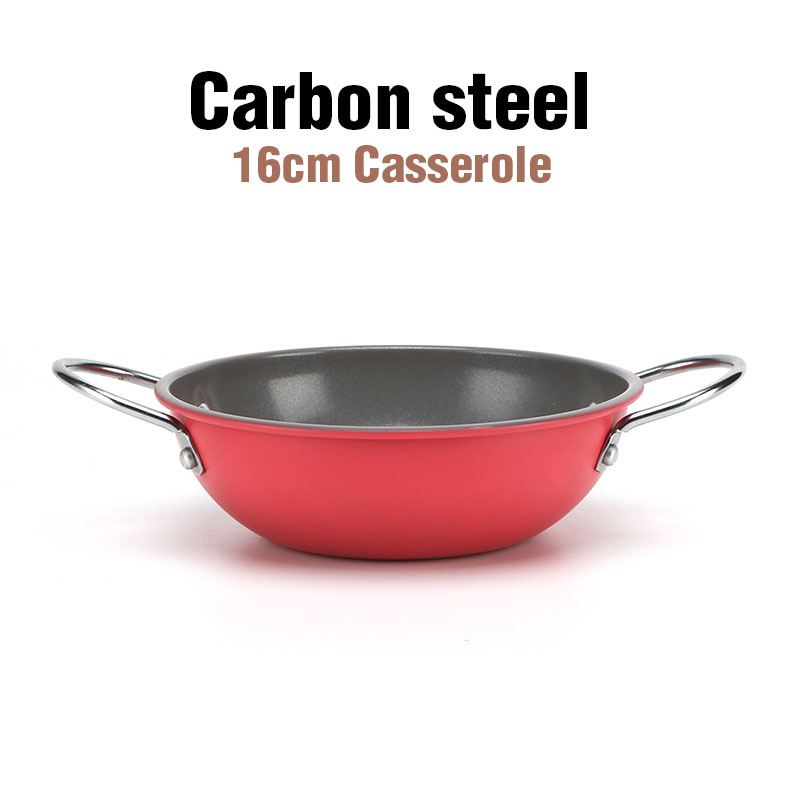 Dur carbon badell wok tro-ffrio padell rownd Fflat Botto06