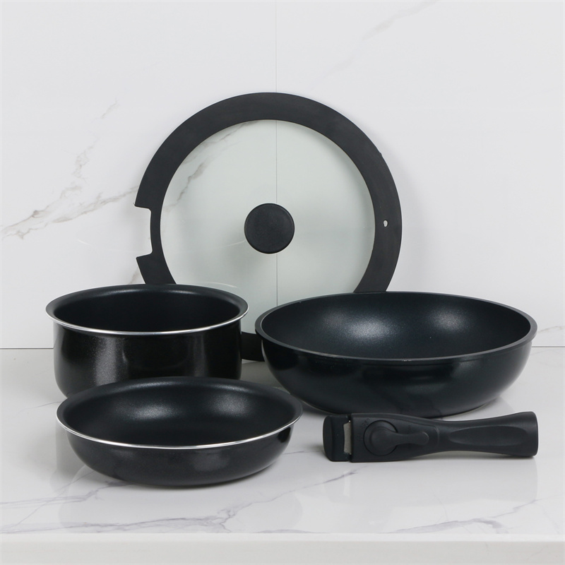 6PCS Forged Aluminum Cookware Set with Removable Handle - China